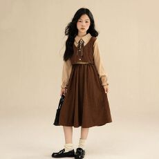 批发女童学院风连衣裙<b class='q'>春</b>季新款洋气中大童长袖衬衫裙小女孩翻领公主裙