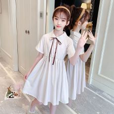 批发女童夏季新款休闲学院风连衣裙中小学生时尚POLO领短袖夏装裙子