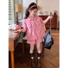 批发女童夏装套装2026新款<b class='q'>儿童</b>衬衫<b class='q'>短裤</b>两件套女孩工装时髦洋气衣服潮