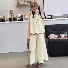 批发<b class='q'>女</b><b class='q'>童</b><b class='q'>套装</b>洋气2026新款夏季中大儿童纯棉飞袖阔腿裤两件套时尚炸街