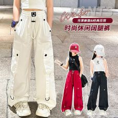 批发<b class='q'>女</b><b class='q'>童</b>白色工装裤夏季薄款速干美式裤子高腰爵士舞休闲2026新款洋气