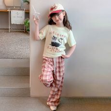 批发女童夏装2026新款裤子<b class='q'>儿童</b>阔腿裤宽松薄款女孩夏季格子防蚊裤洋气