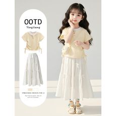 批发<b class='q'>女童</b>超好看<b class='q'>夏装</b>裙子套装2026新款薄款洋气儿童假两件短袖半身长裙