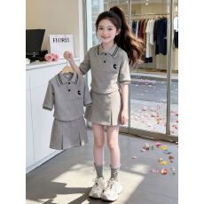 批发(双面棉布250克）<b class='q'>女</b>童夏<b class='q'>套装</b>超好看的夏装休闲POLO衫裙裤两件套