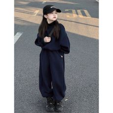 纯棉华棉，活性罗纹女童圆领卫衣套装秋冬加厚儿童洋气两件套