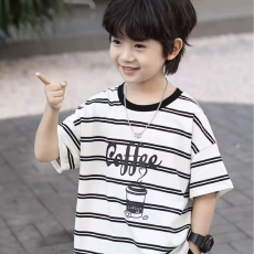 夏季新款洋气印花短袖32支95棉5氨纶，色织条，索罗娜领