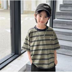 32支95棉5氨纶，色织条，索罗娜领儿童夏季新款洋气绣花短袖