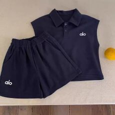批发夏季新款<b class='q'>儿童</b>无袖POLO<b class='q'>套装</b> 220克爽滑珠地棉，65棉，30涤5氨纶
