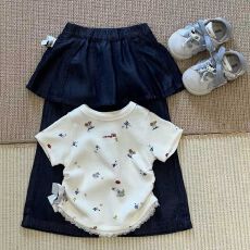 批发【刺绣字母】 <b class='q'>女童</b>蕾丝<b class='q'>花边</b>短袖侧边蝴蝶结上衣（95聚酯纤维5氨纶