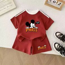 批发【纯棉套装】夏季运动儿童印花字母套装 (100%棉，索罗娜领）