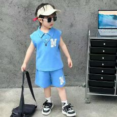 批发【65棉30聚酯纤维5氨纶儿<b class='q'>童</b>印花无袖POLO<b class='q'>套装</b> （220克爽滑珠地 ）