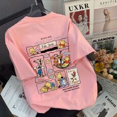 批发春夏新款宽松t恤短袖<b class='q'>男</b>女童纯棉<b class='q'>韩版</b>圆领卡通印花学生潮牌上衣服