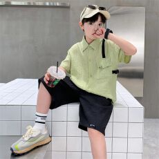 批发<b class='q'>男童</b>夏<b class='q'>季</b>套装2026新款酷帅薄款短袖炸街中大儿童男孩夏装衬衫洋气
