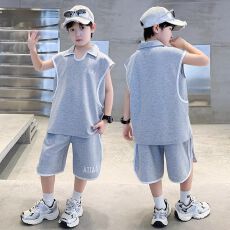 批发<b class='q'>男童</b>夏<b class='q'>装</b>套装2026新款儿童男孩中大童痞帅夏季运动无袖背心两件套