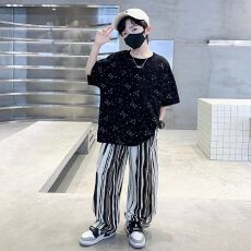 批发【纯棉T套装<b class='q'>男童</b>夏<b class='q'>装</b>2026新款中大儿童男孩帅气夏季薄款短袖长裤