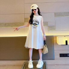 批发2026<b class='q'>夏</b>季新款儿童装中大童白色连衣裙10岁女孩胖女童<b class='q'>夏</b>装裙子洋气