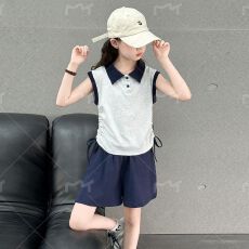 批发女<b class='q'>童</b><b class='q'>夏装</b><b class='q'>短</b>裤<b class='q'>套装</b>2026新款儿<b class='q'>童</b>薄款无袖Polo短袖夏季阔腿裤两件套