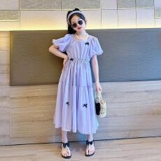 批发2026新款女童<b class='q'>夏</b>装裙子短袖女孩连衣裙<b class='q'>夏</b>季紫色高级感中大童公主裙