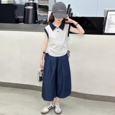 批发女<b class='q'>童</b><b class='q'>夏季</b>POLO<b class='q'>套装</b>2026新款韩版中大<b class='q'>童</b>休闲洋气无袖七分裤两件套潮