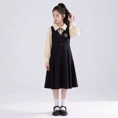 批发女童早春连衣裙韩系网红休闲时尚小女孩长袖假两件气质学生公主裙