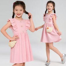 批发<b class='q'>女童</b>洋气小<b class='q'>飞</b>袖公主裙夏季新款时尚休闲风女孩连衣裙中大童夏装裙