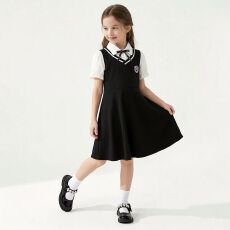 批发女大童夏季连衣裙网红休闲学院风假两件背带公主裙夏装薄款连衣裙