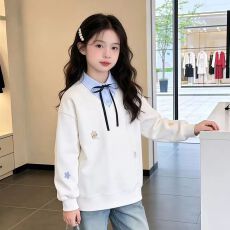 批发中小学生韩系长袖卫衣春装女大童时尚学院风假两件<b class='q'>衬衫</b>领春季上衣