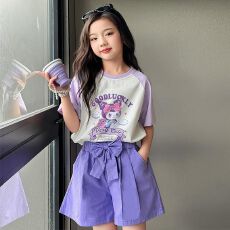 批发女童卡通短袖短裙两件套夏季童装中小学生时髦洋气休闲风套装夏装