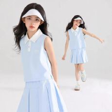 批发<b class='q'>女童</b><b class='q'>套</b>装裙夏季新款洋气中大童无袖背心百褶裙女孩时尚运动两件套