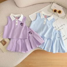 批发<b class='q'>女</b>童<b class='q'>夏</b>季<b class='q'>新款</b>时尚运动风卡通<b class='q'>套装</b>儿童<b class='q'>宝宝</b>洋气无袖上衣短裙两件套