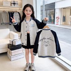 批发女童棒球服外套春装新款儿童休闲时尚百搭春季小女孩宽松开衫上衣