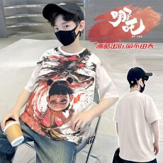批发【原版质量】男<b class='q'>女童</b>网红<b class='q'>哪吒</b>闹海潮酷炸街短袖T恤半袖上衣<b class='q'>打底衫</b>