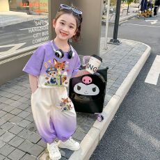 批发（冰爽网孔）冰丝女童短袖套装尼克<b class='q'>夏</b>季渐变衣服套装（聚酯纤维）