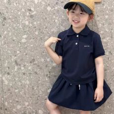 批发珠地棉有后包领女童翻领T恤套装裙短袖两件套（棉65聚酯纤维35）