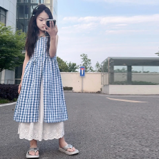 批发女童格子新款套装2026韩版<b class='q'>夏</b>季半身裙中大童罩衫洋气两件套格子裙