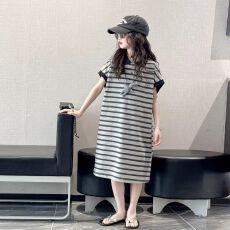 批发女童裙子高级感<b class='q'>夏</b>季儿童连衣裙2025新款<b class='q'>夏</b>装条纹女大童POLO裙韩系