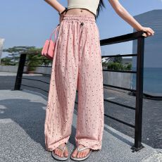 批发【原版质量<b class='q'>女童</b><b class='q'>裤子</b>夏季薄款新款儿童休闲运动裤中大童波点山本裤