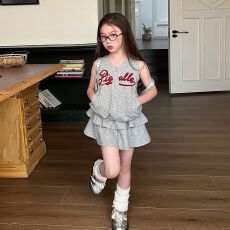 批发两件套夏季童装女童美式复古街头背心开衫儿童宝宝百搭时髦上衣