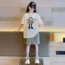 批发【原版质量】女童<b class='q'>夏</b><b class='q'>装</b><b class='q'>韩版</b>套<b class='q'>装</b>女孩卡通T短袖短<b class='q'>裤</b>t恤时髦两件套潮