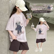 批发上衣纯棉+<b class='q'>裤</b>子酷丝绵 套<b class='q'>装</b>女童<b class='q'>夏</b><b class='q'>韩版</b>套<b class='q'>装</b>卡通短袖短<b class='q'>裤</b>t恤两件套