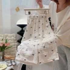 批发女童蝴蝶结印花裤子春夏秋季2025新款儿童宽松阔腿裤小女孩长裤