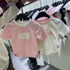 批发(40支精梳纯棉)女童短袖T恤圆领<b class='q'>夏</b>季中小童修身字母印花薄款上衣