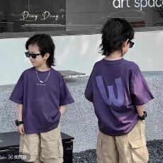 批发纯棉男童宝宝紫色T恤短袖2026年新款薄款男孩儿童纯棉上衣