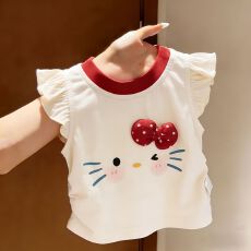 批发<b class='q'>女</b><b class='q'>童</b>2026夏季新款舒适立体蝴蝶结短袖女宝宝卡通印花洋气圆领上衣
