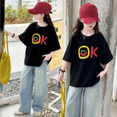 批发两件套<b class='q'>女</b><b class='q'>童</b>夏装套装女大童休闲儿<b class='q'>童装</b>阔腿裤牛仔裤夏季短袖<b class='q'>T</b><b class='q'>恤</b>