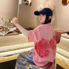 纯棉女童短袖T恤2026夏季新款中大童洋气时尚宽松圆领童装上衣潮