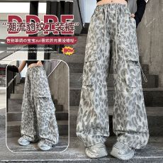批发女童工装裤酷飒风春秋2026新款儿童网红炸街裤子女大童春装豹纹裤