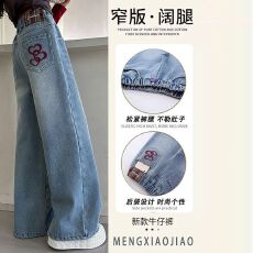 批发<b class='q'>女</b><b class='q'>童</b>牛仔长裤春秋款洋气中大童女孩学生秋装宽松休闲牛仔阔腿裤潮