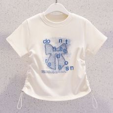 批发<b class='q'>女</b><b class='q'>童</b>超好看短袖T恤夏季2026新款儿童<b class='q'>修身</b>短款上衣洋气蝴蝶结半袖