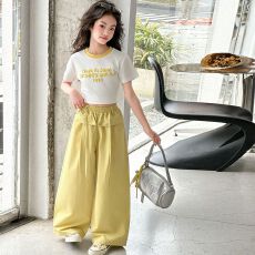 批发<b class='q'>女</b><b class='q'>童</b>夏季短袖T恤阔腿裤套装2026中大<b class='q'>童装</b>韩版洋气休闲运动两件套